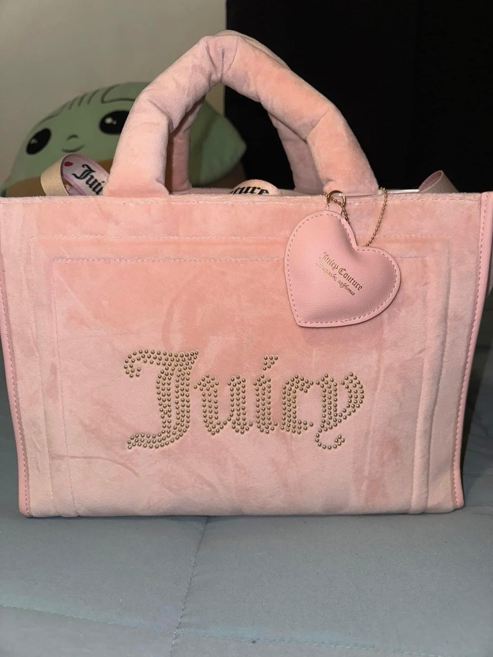 Juicy Couture Extra Spender Pink Velvet Tote with Heart Charm